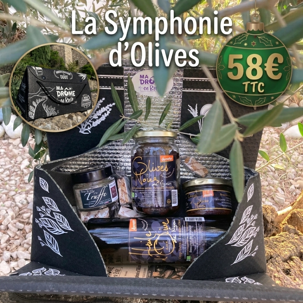 Boite cadeau Symphonie olives huile crème Nyons truffe noire box plaisir épicurien offrir