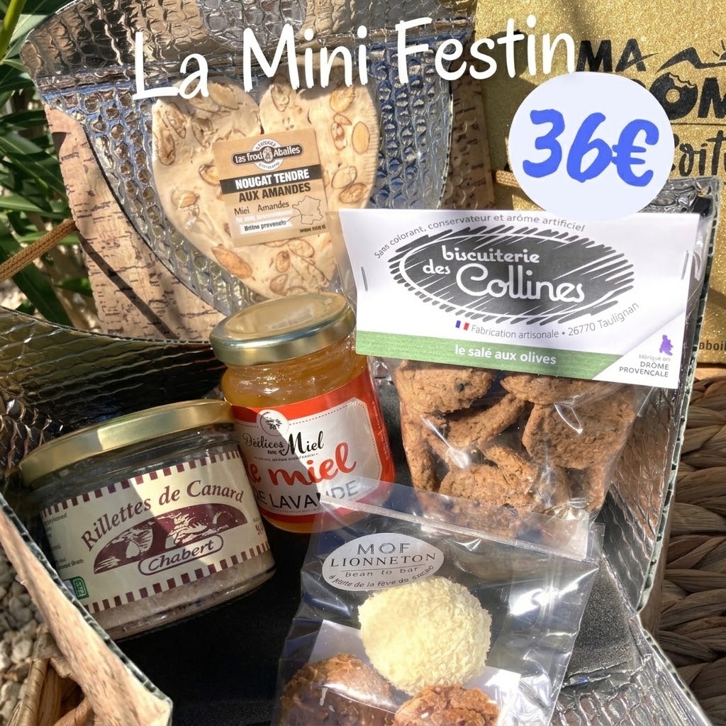 Mini Festin boite Drôme nougat olives canard rillettes nyons miel lavande chocolat cadeau plaisir