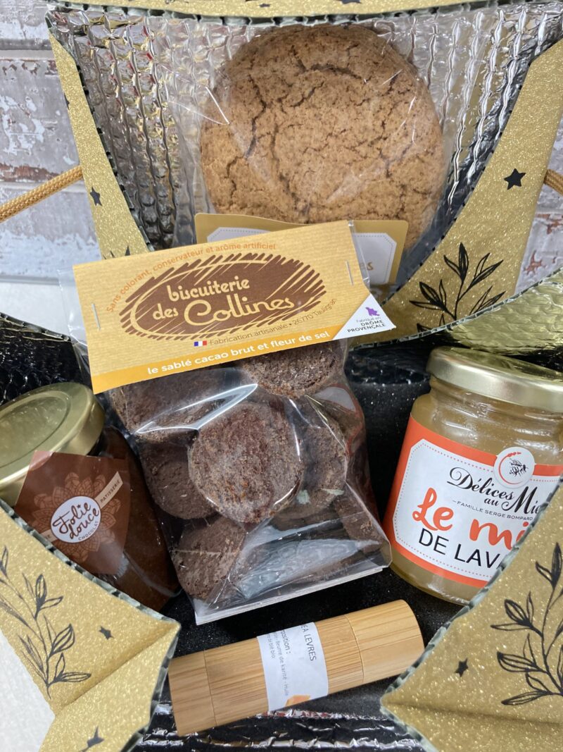 La boite qui emballe, packaging original et élégant, saveurs de Drôme provençale box gourmande miel lavande